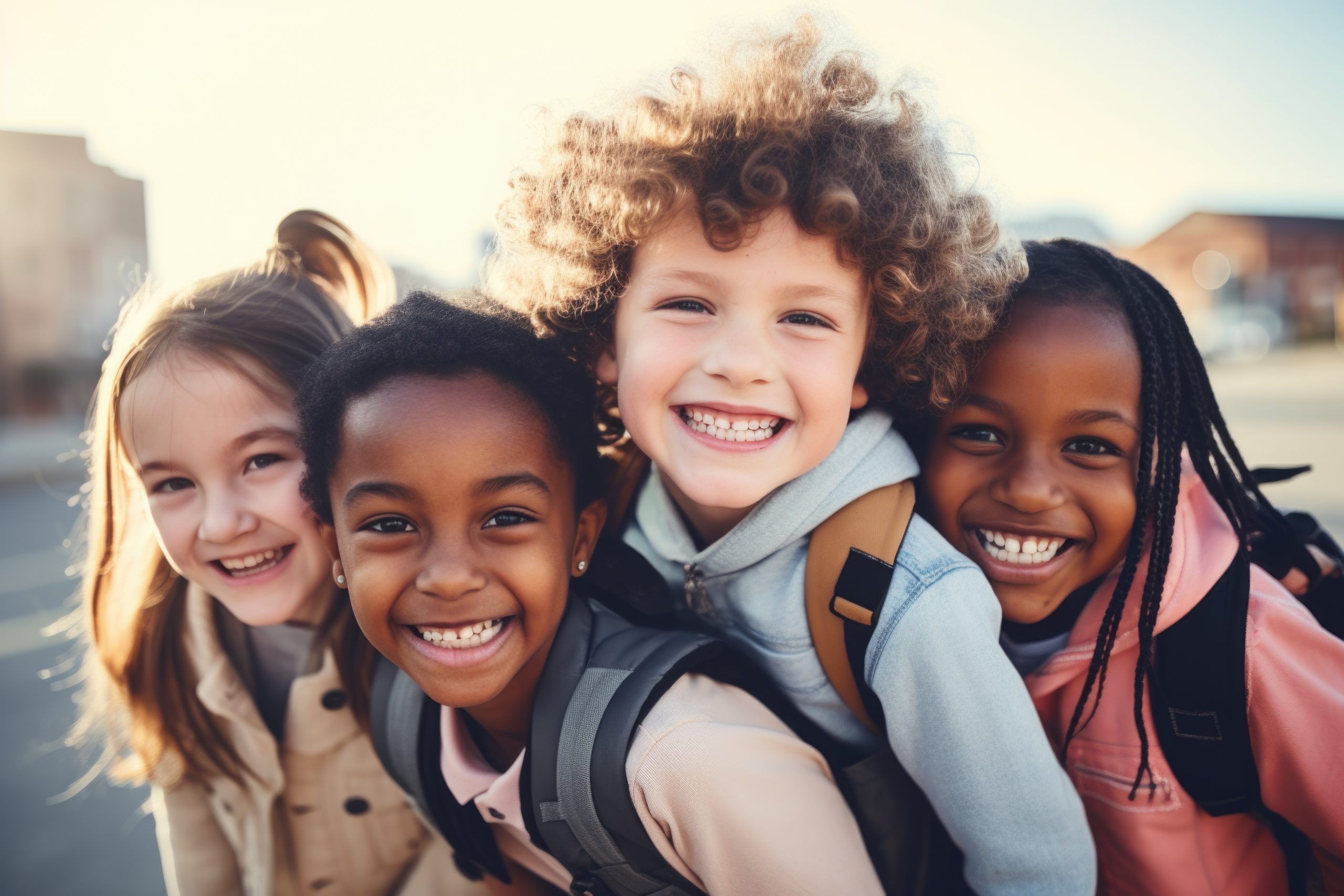 Children of different ages, genders and races smile and bond together at after-school program in Somersworth, NH