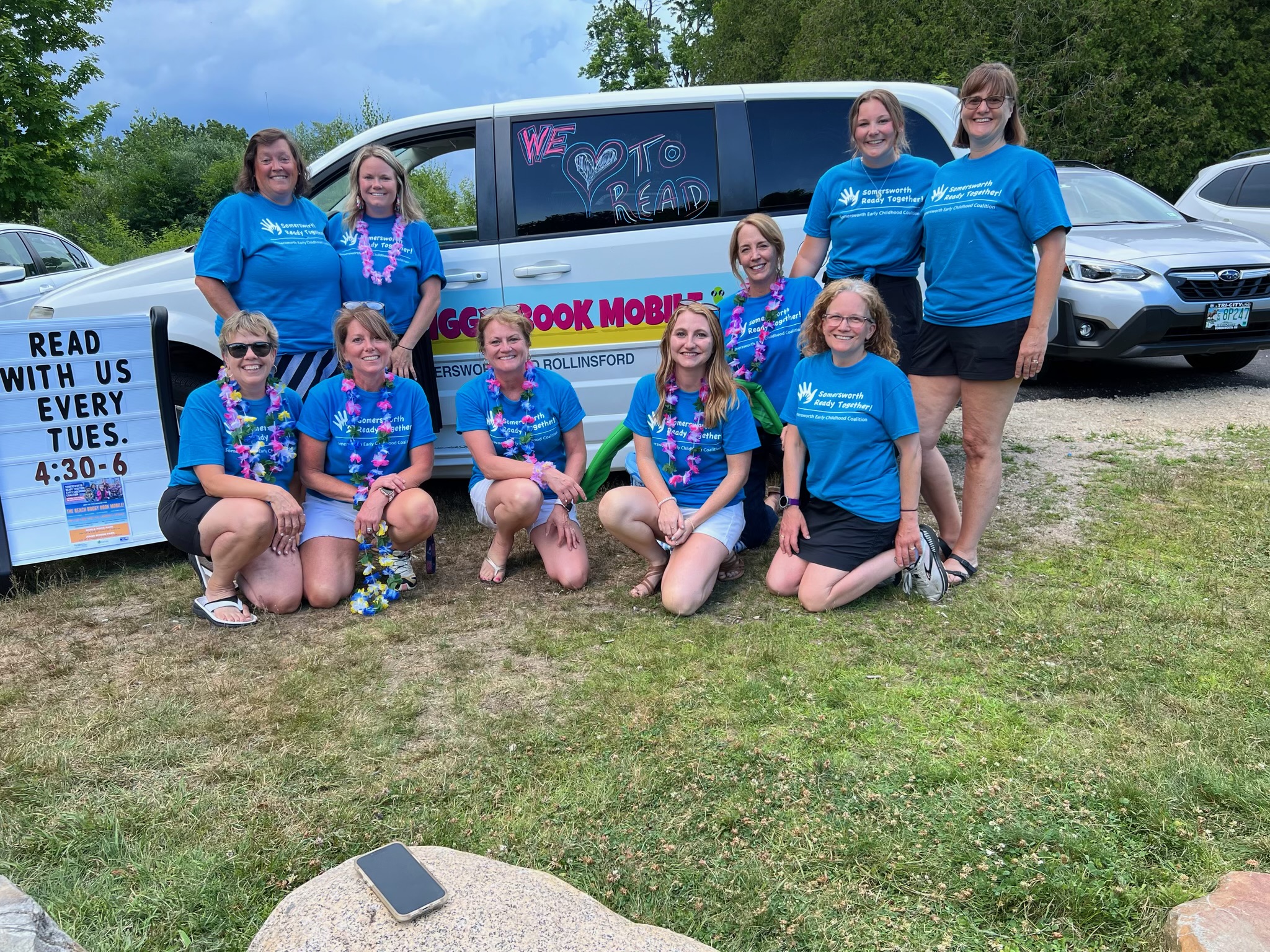 Somersworth Ready Together team with the Beach Buggy Book Mobile, encouraging early education for Somersworth youth